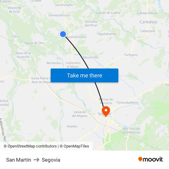 San Martín to Segovia map