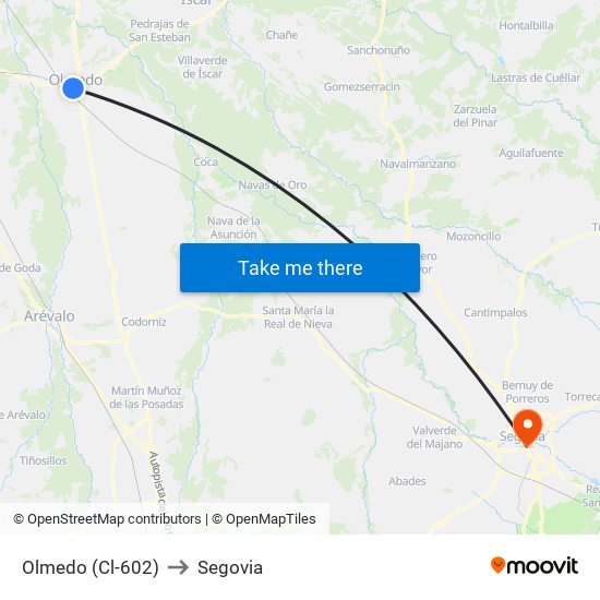 Olmedo (Cl-602) to Segovia map