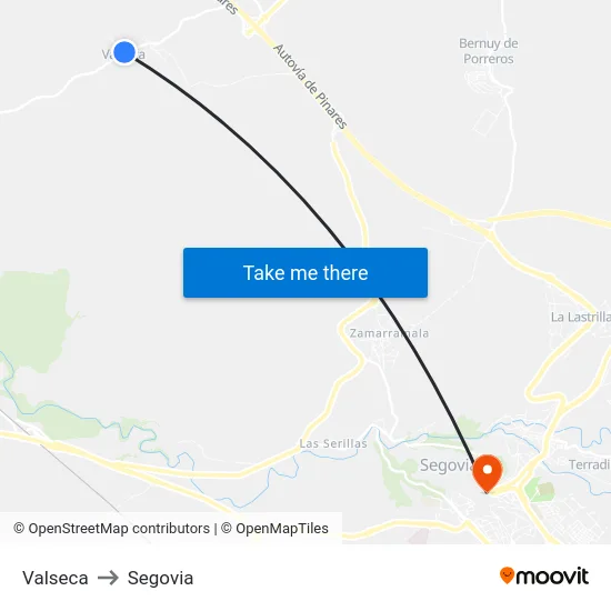 Valseca to Segovia map