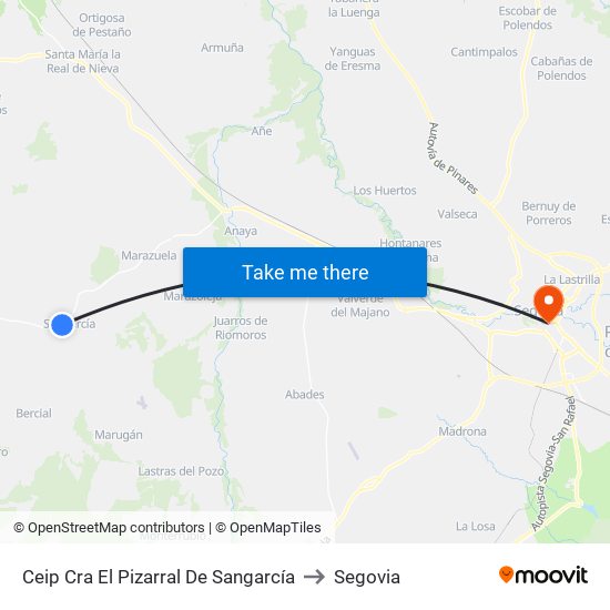 Ceip Cra El Pizarral De Sangarcía to Segovia map