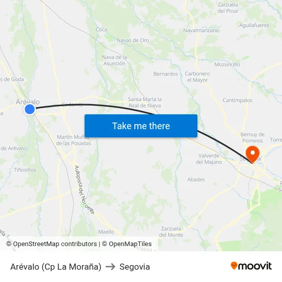 Arévalo (Cp La Moraña) to Segovia map