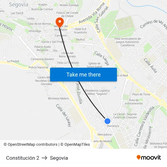 Constitución 2 to Segovia map