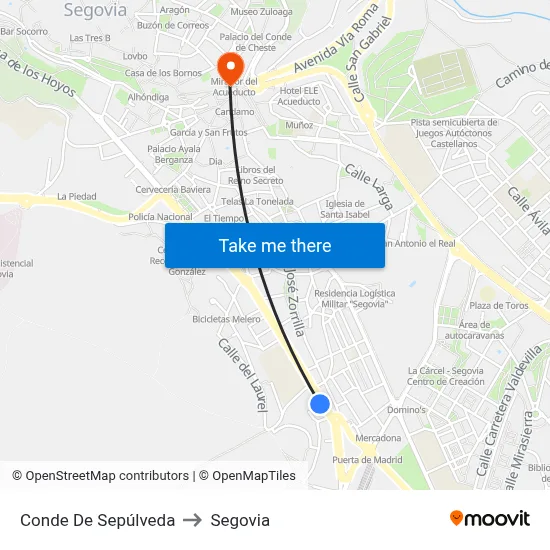 Conde De Sepúlveda to Segovia map