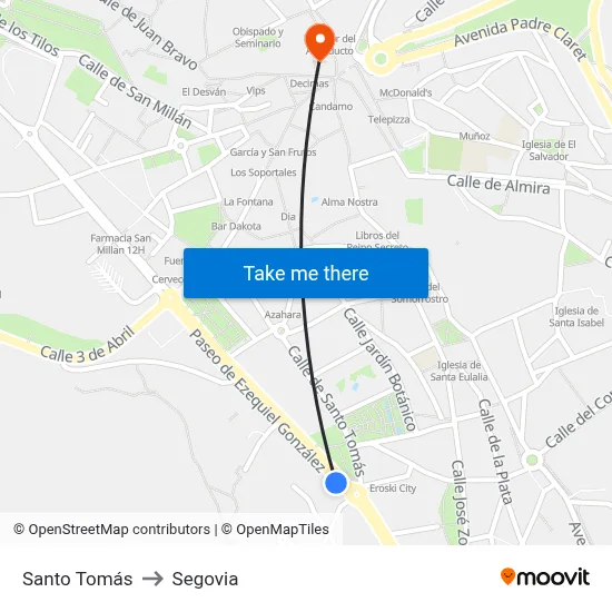 Santo Tomás to Segovia map
