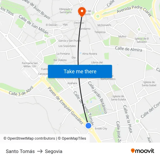 Santo Tomás to Segovia map