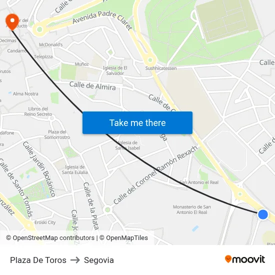 Plaza De Toros to Segovia map