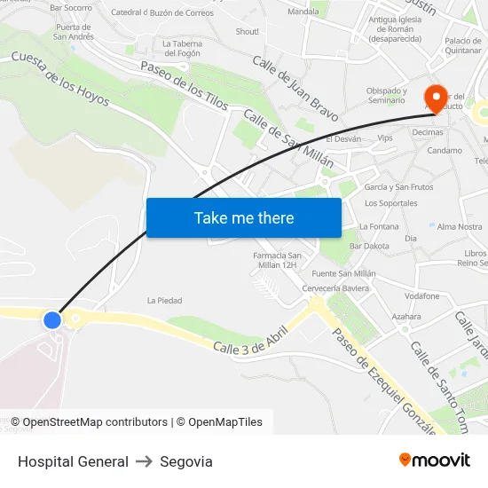 Hospital General to Segovia map