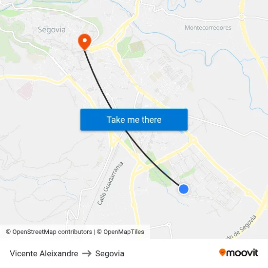 Vicente Aleixandre to Segovia map