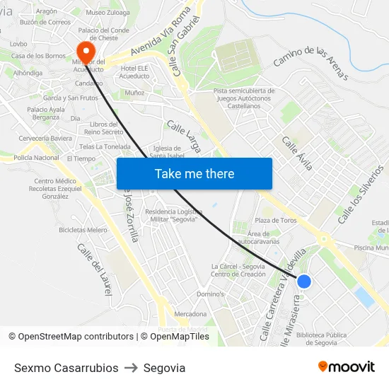 Sexmo Casarrubios to Segovia map