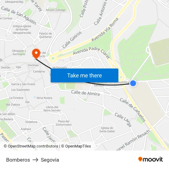 Bomberos to Segovia map