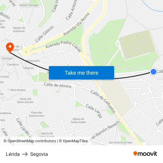 Lérida to Segovia map
