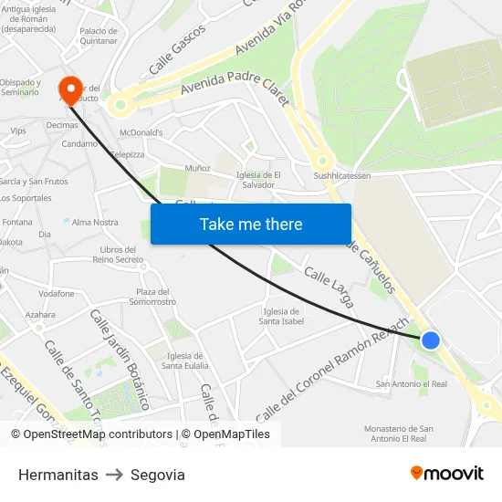 Hermanitas to Segovia map