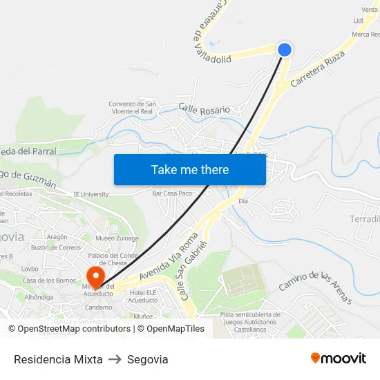 Residencia Mixta to Segovia map