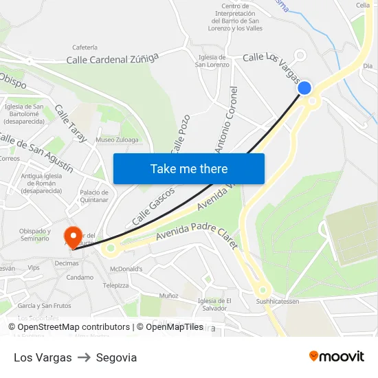 Los Vargas to Segovia map
