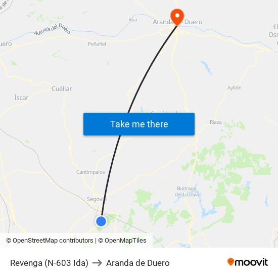 Revenga (N-603 Ida) to Aranda de Duero map