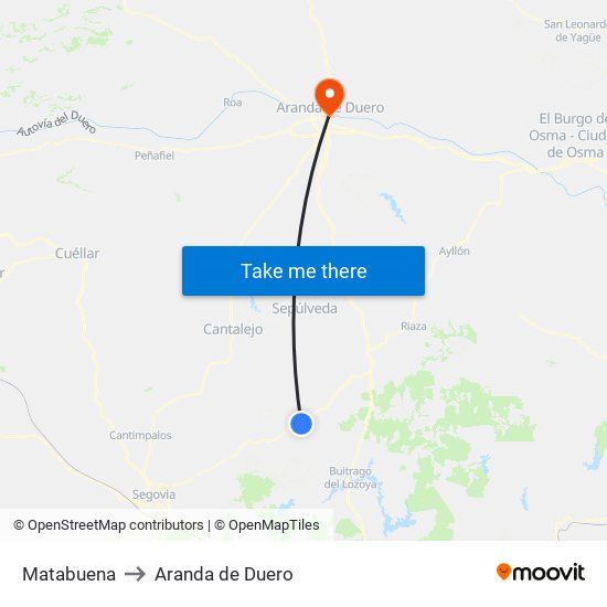 Matabuena to Aranda de Duero map