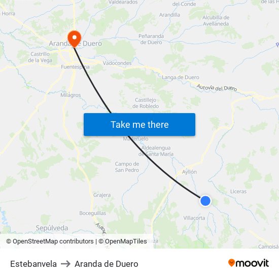 Estebanvela to Aranda de Duero map