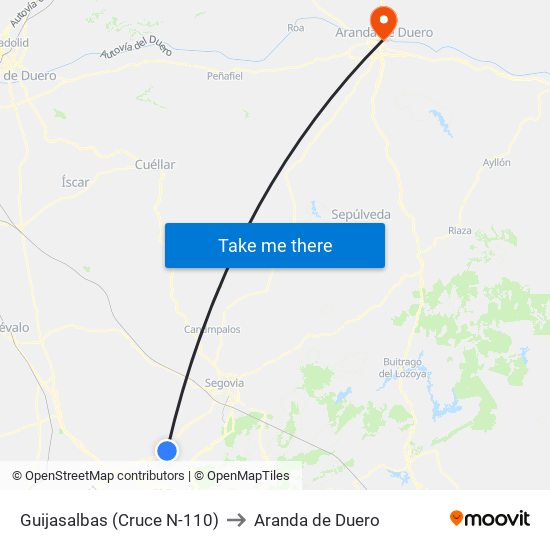 Guijasalbas (Cruce N-110) to Aranda de Duero map