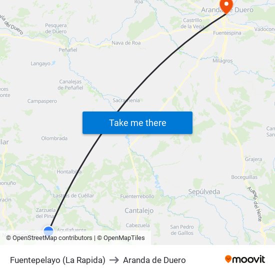 Fuentepelayo (La Rapida) to Aranda de Duero map