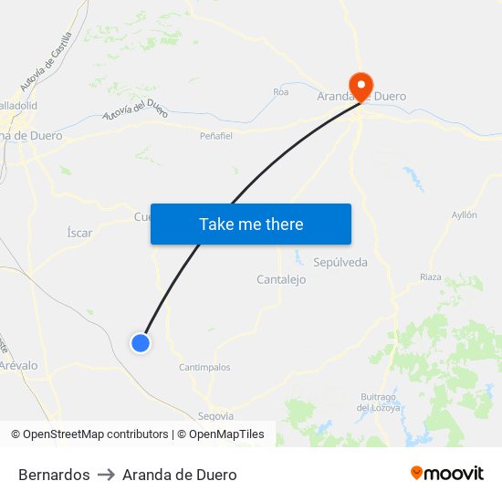 Bernardos to Aranda de Duero map