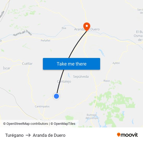 Turégano to Aranda de Duero map