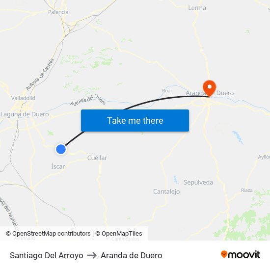 Santiago Del Arroyo to Aranda de Duero map