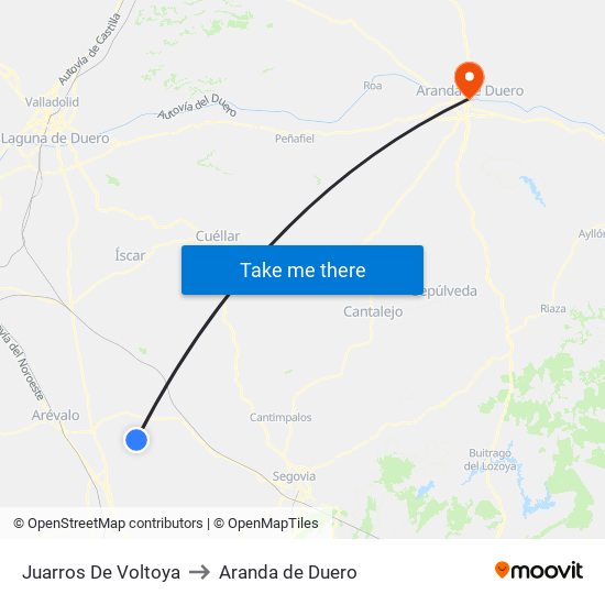 Juarros De Voltoya to Aranda de Duero map