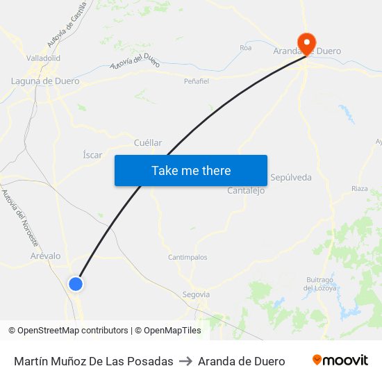 Martín Muñoz De Las Posadas to Aranda de Duero map