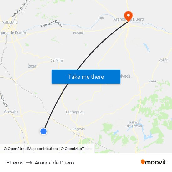 Etreros to Aranda de Duero map