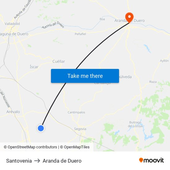 Santovenia to Aranda de Duero map