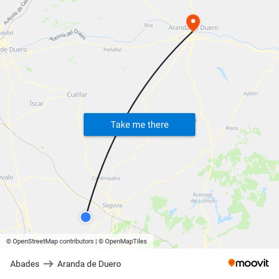 Abades to Aranda de Duero map