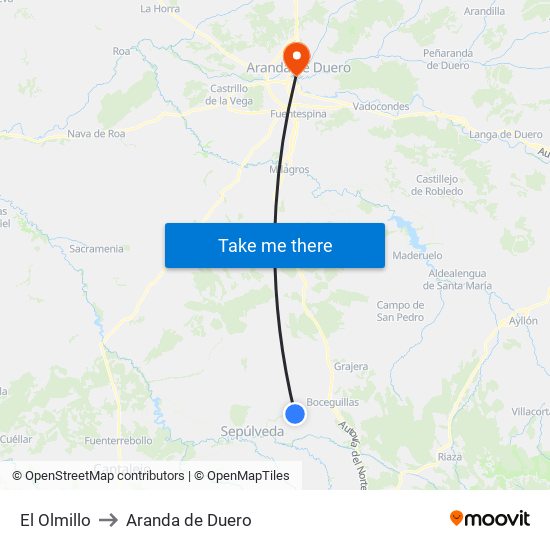 El Olmillo to Aranda de Duero map
