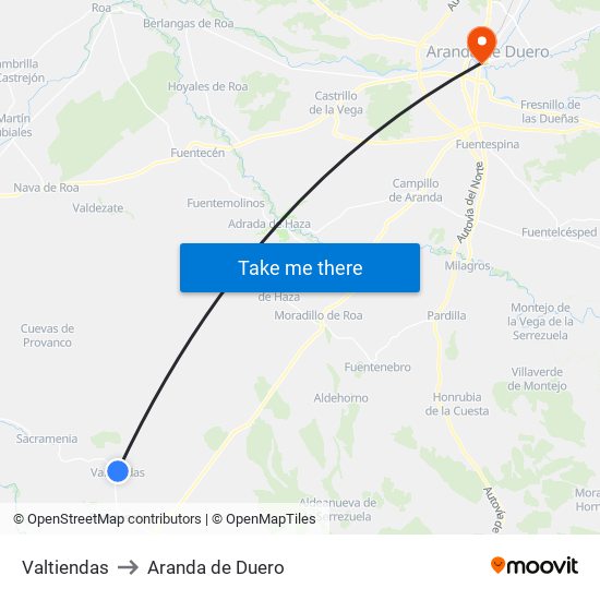 Valtiendas to Aranda de Duero map