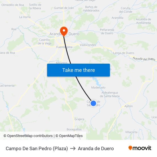 Campo De San Pedro (Plaza) to Aranda de Duero map