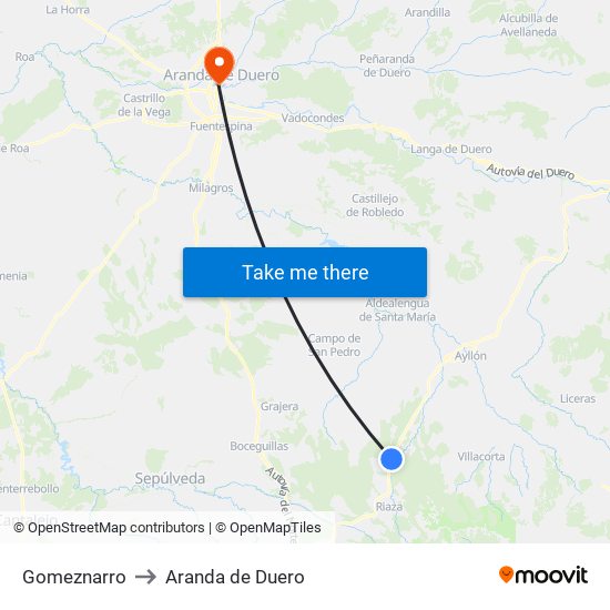 Gomeznarro to Aranda de Duero map