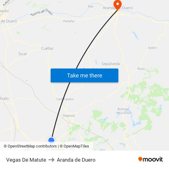 Vegas De Matute to Aranda de Duero map