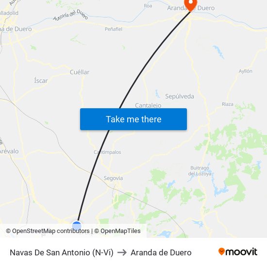 Navas De San Antonio (N-Vi) to Aranda de Duero map