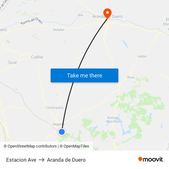 Estacion Ave to Aranda de Duero map