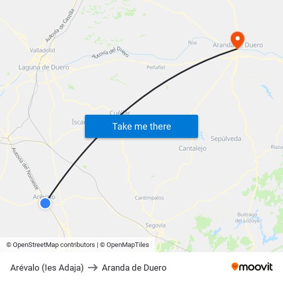 Arévalo (Ies Adaja) to Aranda de Duero map