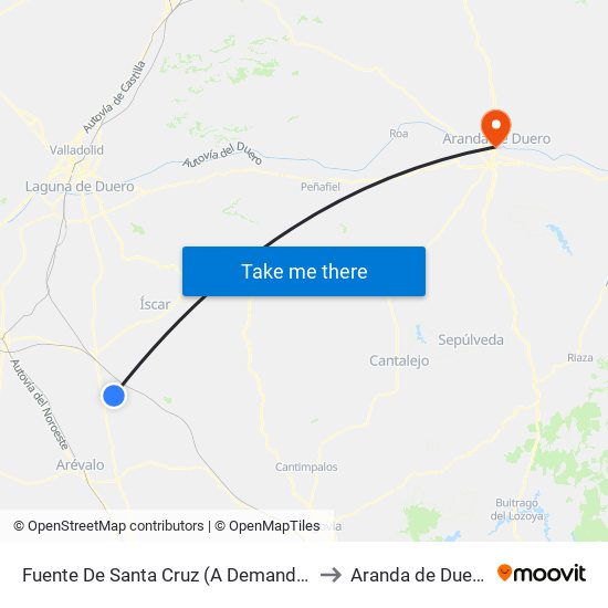 Fuente De Santa Cruz (A Demanda) to Aranda de Duero map