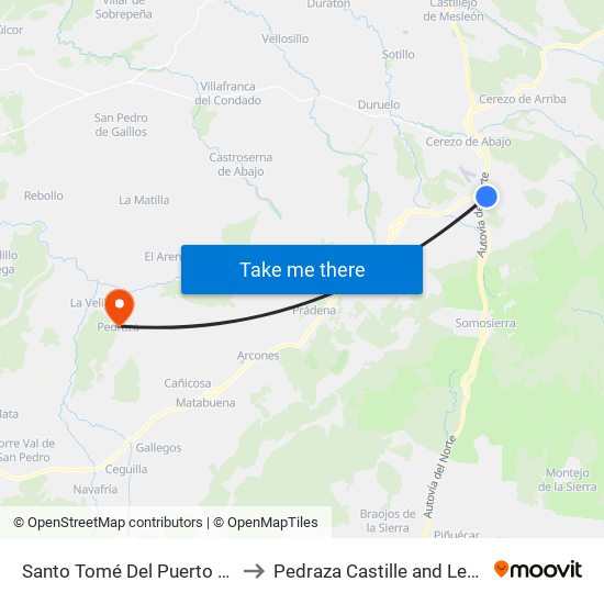 Santo Tomé Del Puerto (Pueblo) to Pedraza Castille and León Spain map