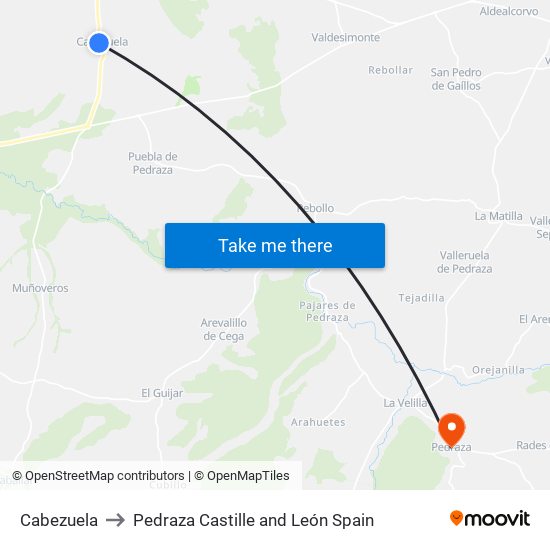 Cabezuela to Pedraza Castille and León Spain map