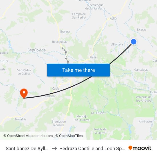 Santibañez De Ayllón to Pedraza Castille and León Spain map