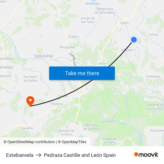 Estebanvela to Pedraza Castille and León Spain map