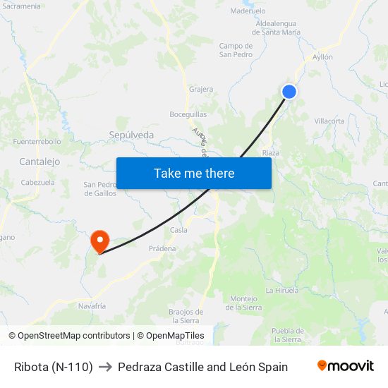 Ribota (N-110) to Pedraza Castille and León Spain map