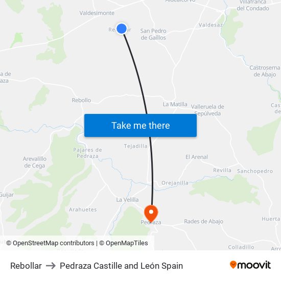 Rebollar to Pedraza Castille and León Spain map
