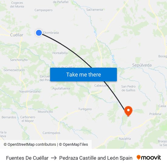 Fuentes De Cuéllar to Pedraza Castille and León Spain map
