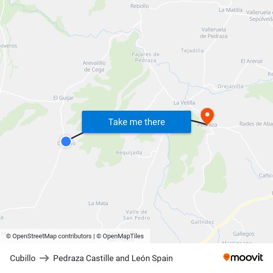 Cubillo to Pedraza Castille and León Spain map