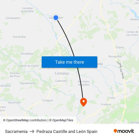 Sacramenia to Pedraza Castille and León Spain map