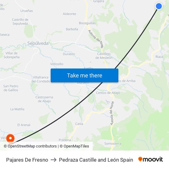 Pajares De Fresno to Pedraza Castille and León Spain map